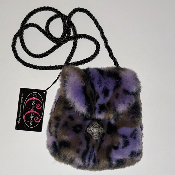 NEW Fuzzy Purple Leopard Mini Crossbody Bag 💜 Faux Fur Y2K Vibe - Picture 1 of 8